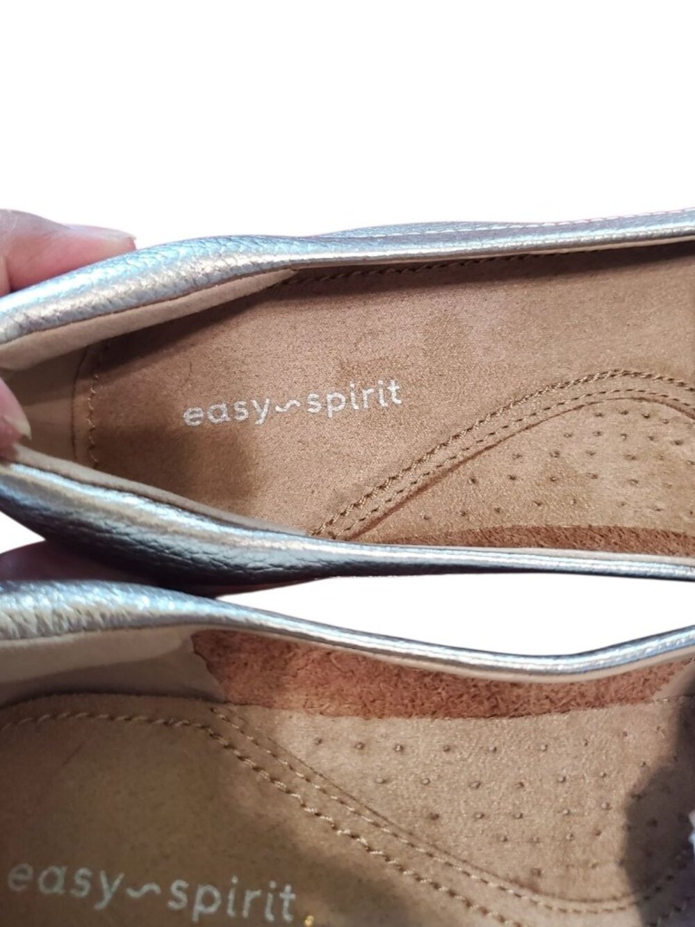 Easy Spirit Seabide Womens Leather Loafers W/Cushioned Silver Metallic Size 8M - Picture 4 of 13